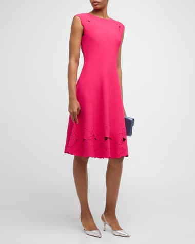 Carolina Herrera Knit Flare Dress with Floral Embroidery