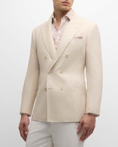 Brunello Cucinelli Men's Linen, Wool and Silk Double-Breasted Sport Coat