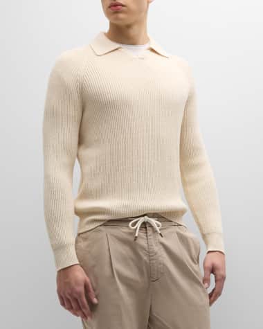 Brunello Cucinelli Men's Cotton Ribbed Johnny-Collar Sweater