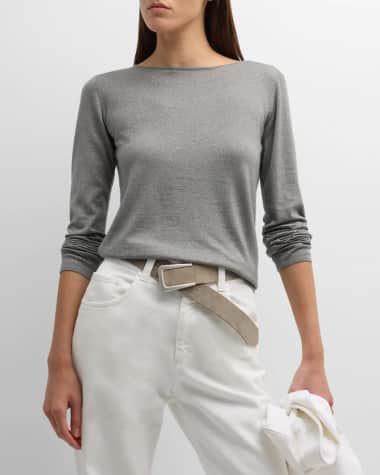 Brunello Cucinelli Metallic Cashmere-Silk Boat-Neck Sweater