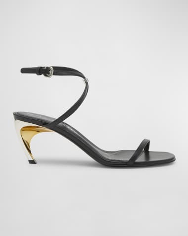 Alexander McQueen Armadillo Leather Metallic-Heel Sandals