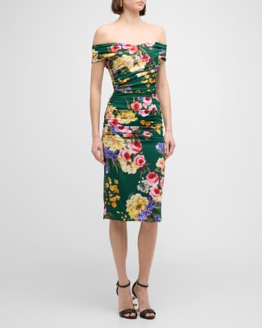 Dolce&Gabbana St. Giardino Floral-Print Sleeveless Draped Charmeuse Midi Dress