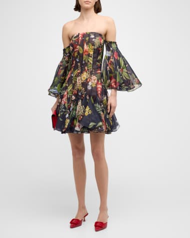 Oscar de la Renta Off-The-Shoulder Floral And Fauna Gazar Mini Dress