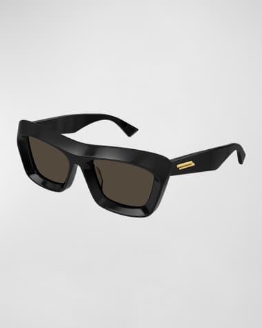 Bottega Veneta Beveled Acetate Rectangle Sunglasses