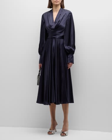 E.Stott Fern Pleated Silk Midi Wrap Dress