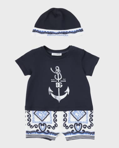 Dolce&Gabbana Boy's Anchor Bandana Romper, 3M-24M