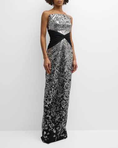 Pamella Roland Strapless Sequin Embroidered Tulle Twisted Gown