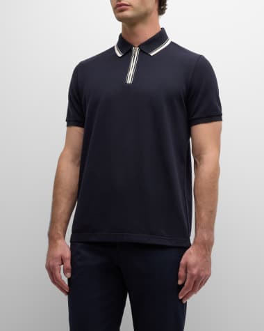 Loro Piana Men's Comfort Pique Quarter-Zip Polo Shirt