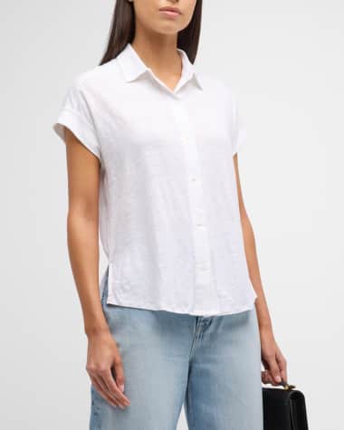 Majestic Filatures Stretch Linen Short-Sleeve Shirt with Rolled Cuffs