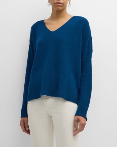 Eileen Fisher V-Neck Organic Cotton Crepe Pullover