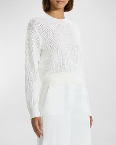 Theory Mini Pointelle Stitch Long-Sleeve Pullover Top