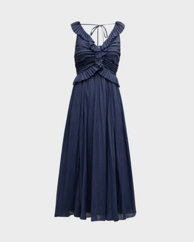 Cinq a Sept Calloway Sleeveless Ruffle V-Neck Midi Dress
