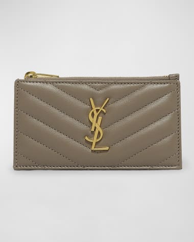 Saint Laurent Small YSL Zip Card Case in Quilted Leather