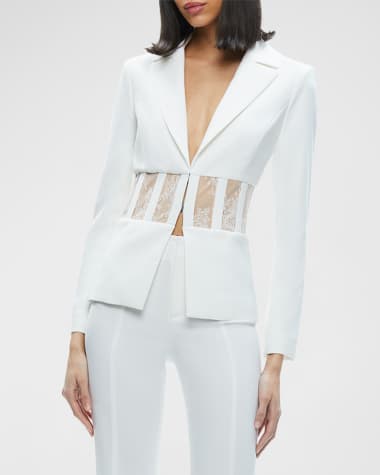 Alice + Olivia Alexia Fitted Sheer Lace Corset Blazer