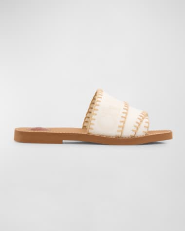 Chloe x High Summer Woody Linen Logo Whipstitch Sandals