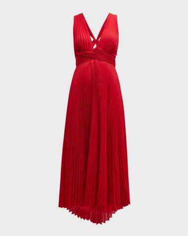 A.L.C. Everly Pleated V-Neck Midi Dress