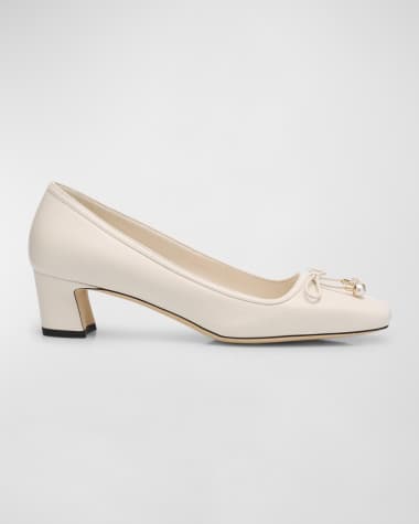 Jimmy Choo Elme Leather Bow Ballerina Pumps