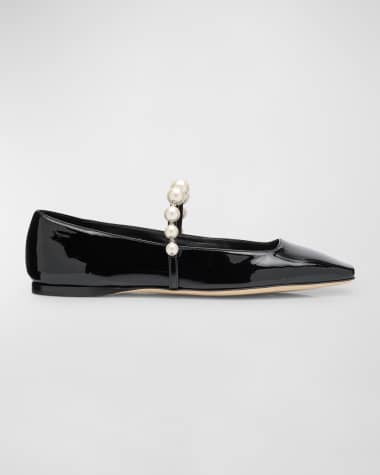Jimmy Choo Ade Pearly-Strap Patent Ballerina Flats