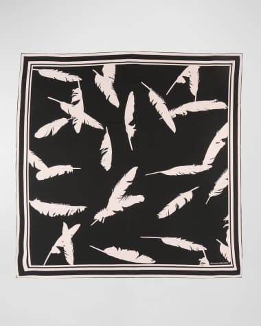 McQueen Feather Silk Twill Square Scarf