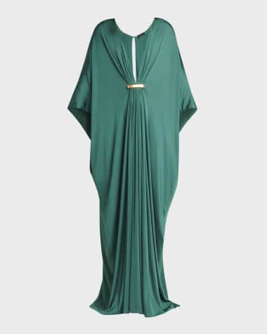 TOM FORD Plunging Satin Stretch Jersey Maxi Kaftan Dress