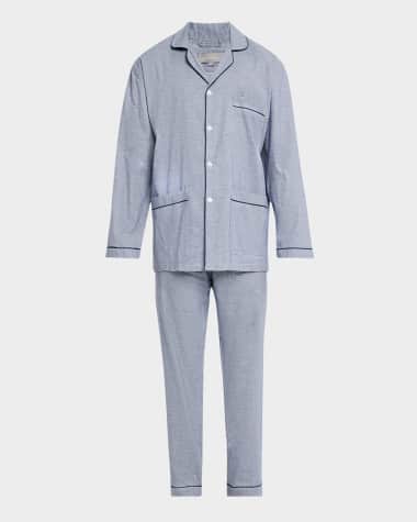 Neiman Marcus Men's Cotton Micro-Check Long Pajama Set