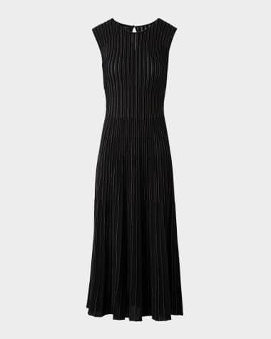 Akris Metallic Pinstripes Knit Sleeveless Midi Dress