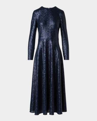 Akris Sequined Stretch Jersey Long-Sleeve Midi Dress