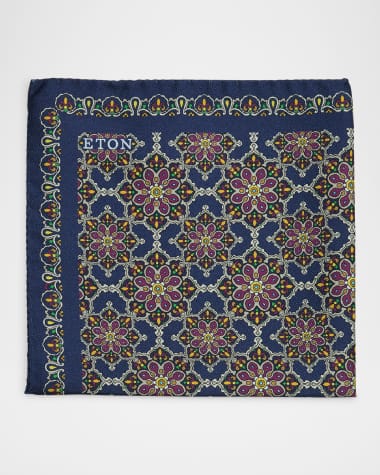 Eton Men's Silk Twill Medallion Pocket Square