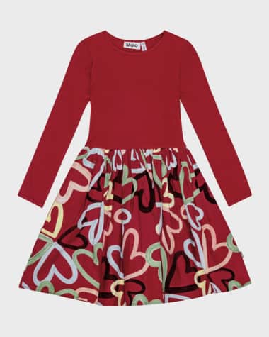 Molo Girl's Casie Heart-Print Combo Dress, Size 7-12