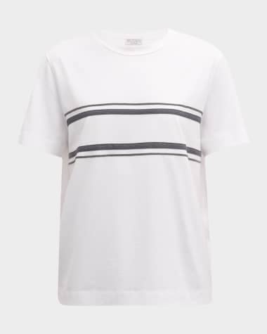 Brunello Cucinelli Contrast Stripe And Monili Jersey T-Shirt