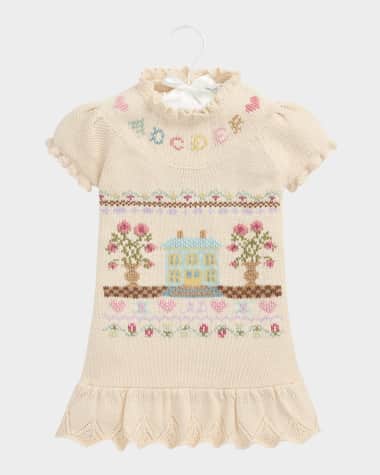 Ralph Lauren Childrenswear Girl's Cable Knit Floral-Print Sweater Dress, Size 3M-24M