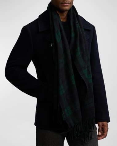 Ralph Lauren Purple Label Men's Plaid Cashmere Fringe Scarf