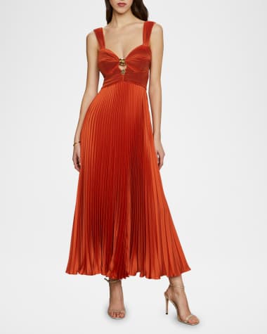AMUR Gisella Pleated Midi Dress