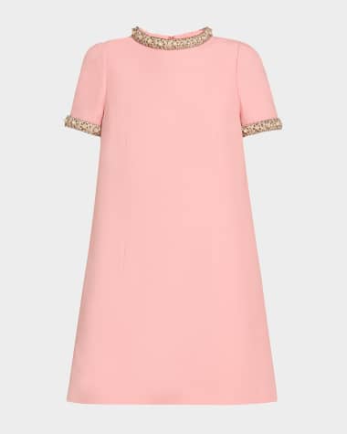 Valentino Garavani Crystal-Trimmed Short-Sleeve Shift Mini Dress