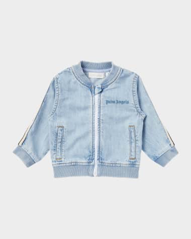 Palm Angels Boy's Striped-Trim Logo-Print Chambray Jacket, Size 3M-3