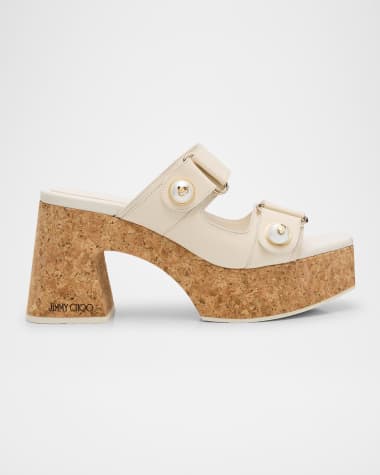 Jimmy Choo Fayence Leather Pearly Dual-Strap Platform Sandals