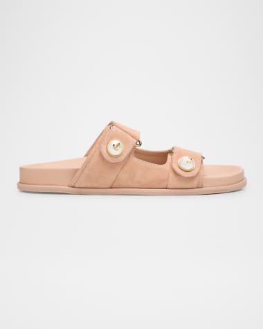 Jimmy Choo Fayence Suede Pearly Dual-Strap Slide Sandals