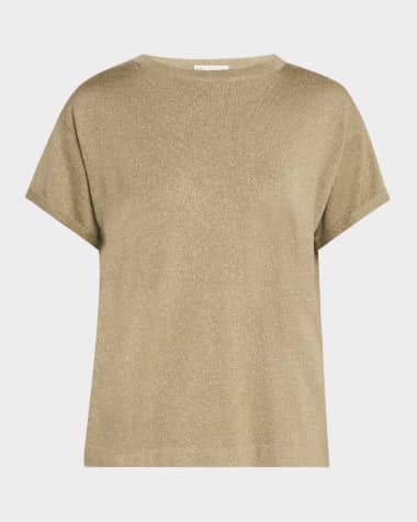 Brunello Cucinelli Metallic Short-Sleeve Cashmere Silk T-Shirt