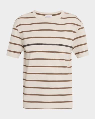 Brunello Cucinelli Monili Striped Short-Sleeve Cotton T-Shirt