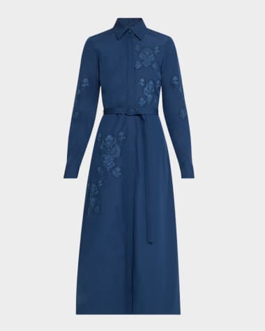 Lafayette 148 New York Embroidered Cotton Midi Shirtdress