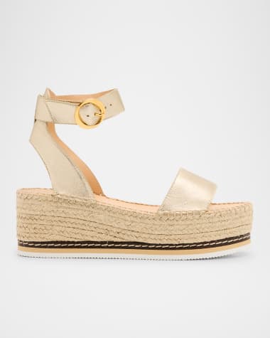 Odissi Lily Metallic Leather Flatform Espadrilles