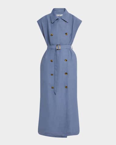 ARGENT Double-Breasted Twill Trench Midi Dress