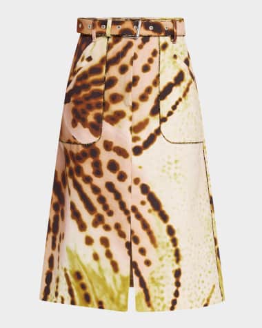 Dries Van Noten Sheraz Orchid-Print Belted A-Line Skirt