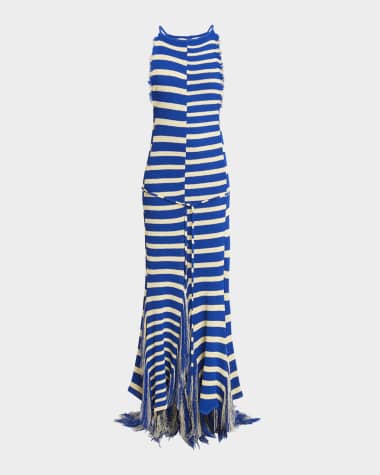 Proenza Schouler Yves Stripe Fringed Knit Dress