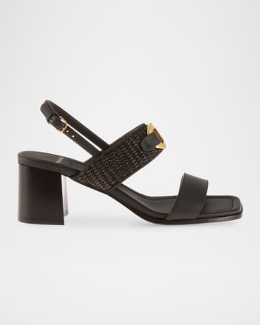 Ferragamo Lou Gancini Bit Raffia Leather Sandals