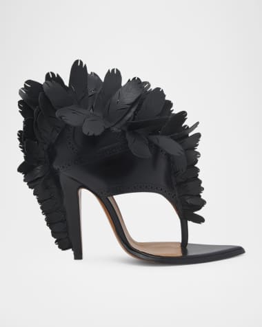 McQueen Leather Feather Thong Sandals