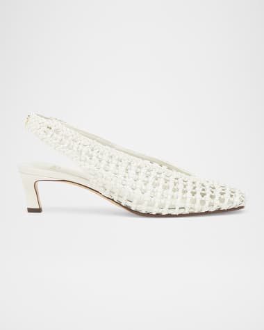 Fendi Woven Leather Kitten-Heel Slingback Pumps