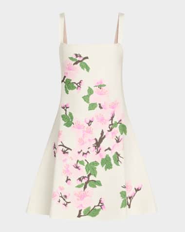 Oscar de la Renta Cherry Blossom Knit Fit-And-Flare Mini Dress