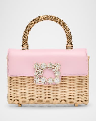 Roger Vivier Flower Strass Bamboo Wicker Shoulder Bag