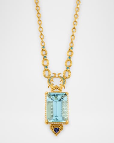 Konstantino 18K Yellow Gold Diamond, Aquamarine and Tanzanite Statement Necklace